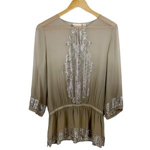 Chicos Sheer Ombre Peplum Blouse Size Small (Size 0)
